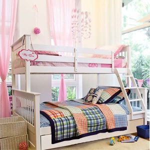Giường tầng không hộc màu trắng